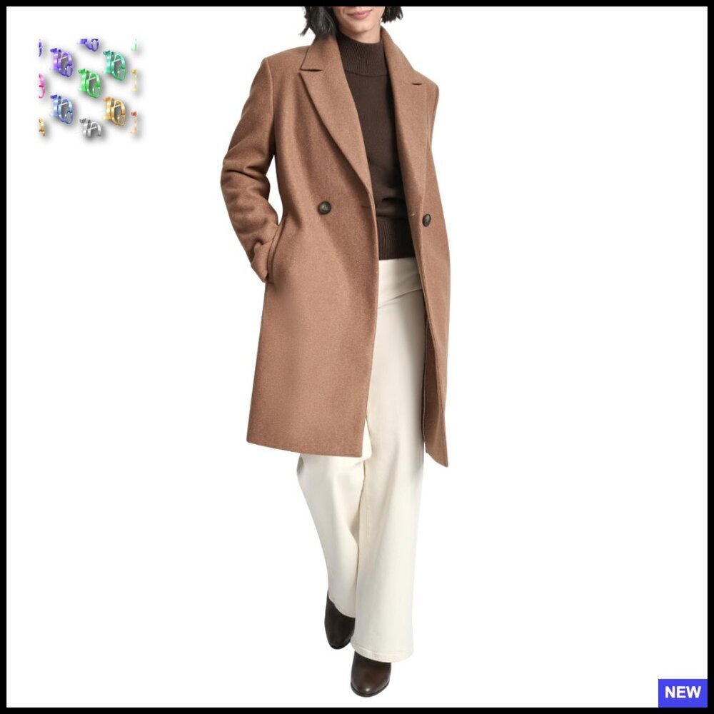 Faux Wool Walker-Length Double-Breasted Coat Tailored Winter Jacket Elegant